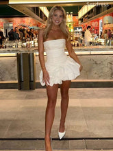 Simple Satin Strapless A-line Short Mini Dress Homecoming Dress
